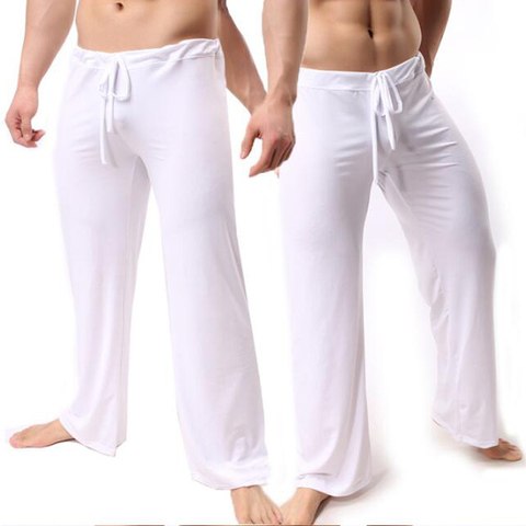 Mens Mesh See Through Pants Transparent Sleep Bottoms Lounge Long Johns  Trousers