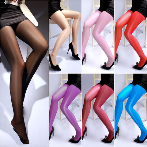 Women Ladies High Waist Sexy Thin Oil Shine Glossy Tights Body Shaped Pantyhose Tights Black Red Pink ► Photo 1/6