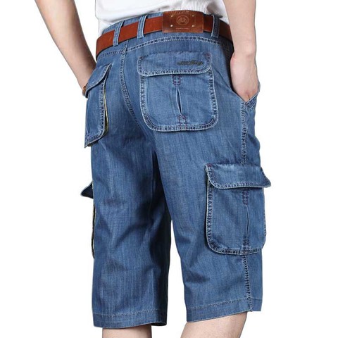Summer New Brand Mens Jeans Denim Shorts Cotton Cargo Shorts Big Pocket Loose Baggy Wide Leg Embroidery Bermuda Beach Boardshort ► Photo 1/5