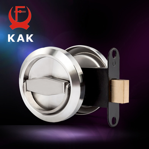 KAK Stainless Steel 304 Recessed Invisible Cup Handle Privacy Hidden Door Locks Cabinet Pulls Handle Fire Proof Disk Ring Lock ► Photo 1/6
