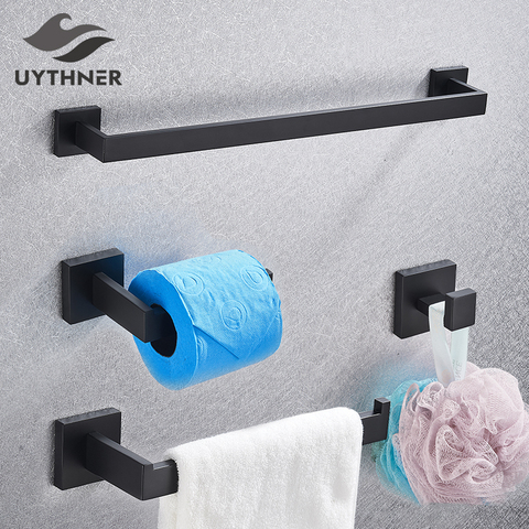 Bathroom Hardware Set Black Robe Hook Towel Rail Bar Rack Bar Shelf Tissue Paper Holder Toothbrush Holder Bathroom Accessories ► Photo 1/6