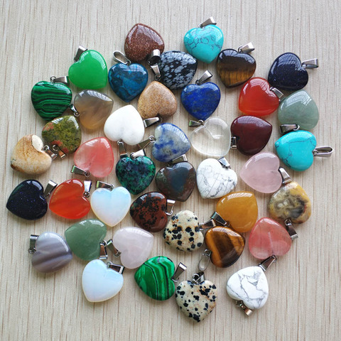 Wholesale 50pcs/lot 2022 Assorted heart natural stone charms pendants for jewelry making Good Quality 20mm free shipping ► Photo 1/6
