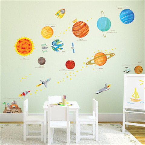 Cartoon Solar System Wall Stickers For Kids Rooms Home Decor Outer Space Planets Wall Decals Boy Baby Room Decorative Stickers ► Photo 1/5