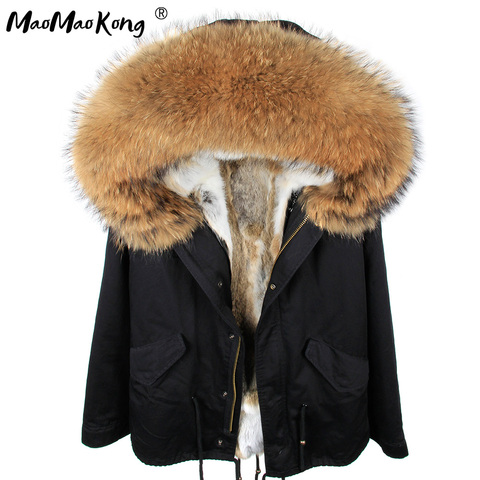 MMK 2022 Fashion woman army green Large raccoon fur collar hooded coat parkas outwear detachable rabbit fur lining winter jacket ► Photo 1/6