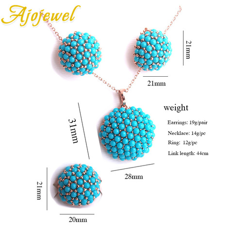 Ajojewel New Blue Hydrangea Flower Jewelry Sets For Women Ladies Beautiful Resin Earrings Pendant Necklace Ring Size 7,8,9 ► Photo 1/6