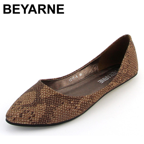 BEYARNE sapatilhas femininos pointed toe sexy decoration serpentine pattern all-match comfortable soft surface women flats ► Photo 1/1