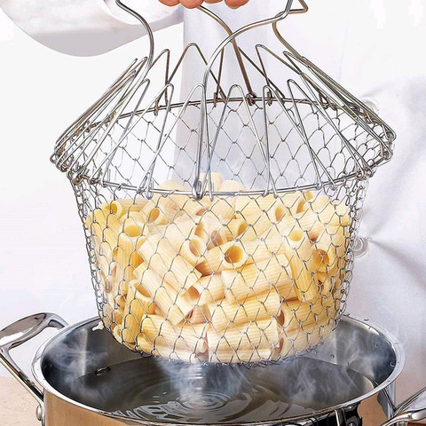 Multifunction Foldable Steam Rinse Strain Fry French Chef Basket Drainer Magic Basket Mesh Basket Strainer Net Kitchen Gadgets ► Photo 1/6