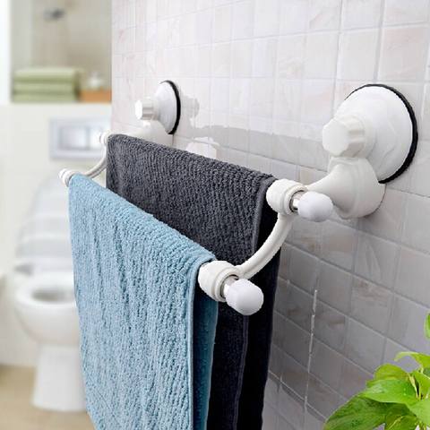 18.5 inch Double Bars Suction Cup Towels Rail Holder Storage Racks Wall Mounted Stainless Steel Bathroom Organizer Kitchen Hotel ► Photo 1/6
