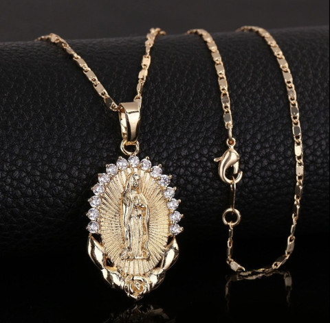 Holy Virgin Mary Pendant Necklace Religion Dainty Golden Christian Cubic Zircon Necklace Women Collier Femme Christian Jewelry ► Photo 1/3