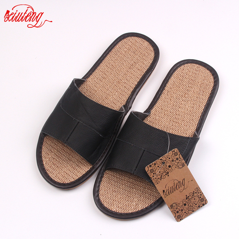 New 2022 Famous Brand Casual Men Sandals Summer Leather Linen Slippers Summer Shoes  Flip Flops Fast Shipping ► Photo 1/6