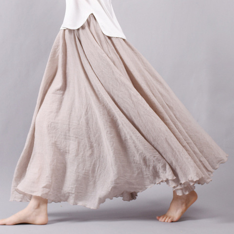 Sherhure 2022 Women Linen Cotton Long Skirts Elastic Waist Pleated Maxi Skirts Beach Boho Vintage Summer Skirts Faldas Saia ► Photo 1/6
