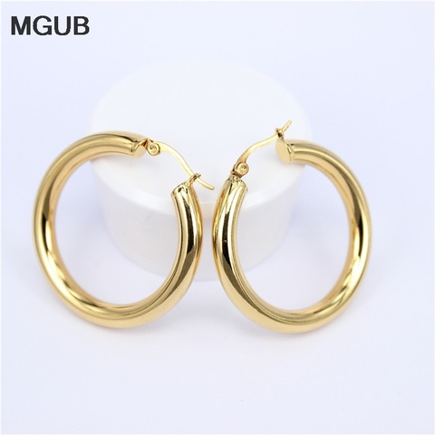 MGUB Gold color circle creole earrings, Stainless Steel Big  Round wives Hoop Earrings gifts for women LHEH78 ► Photo 1/6