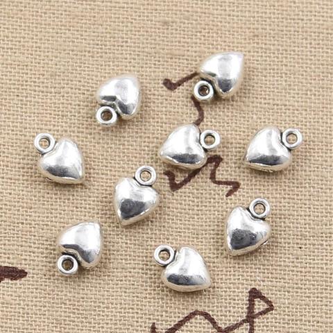 50pcs Charms Puffy Heart 9x7x4mm Handmade Craft Pendant Making fit,Vintage Tibetan Bronze Silver color,DIY For Bracelet Necklace ► Photo 1/2