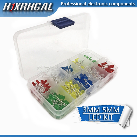 200PC 3MM 5MM Led Kit Mixed Color Red Green Yellow Blue White Light Emitting Diode Assortment In Box hjxrhgal ► Photo 1/2