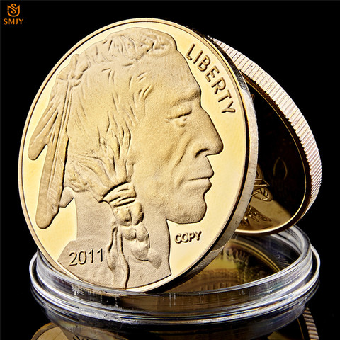Native Americans and USA Liberty Buffalo Yak In God We Trust Gold Challenge Collectible Coin ► Photo 1/6