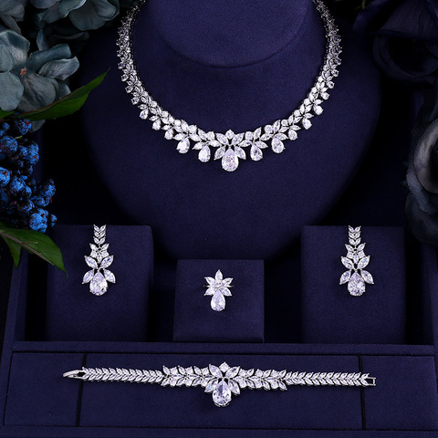 JaneKelly Luxury Sparking Brilliant Cubic Zircon Drop Earring Necklace Heavy Dinner Jewelry Sst Wedding Bridal Dress Accessories ► Photo 1/2