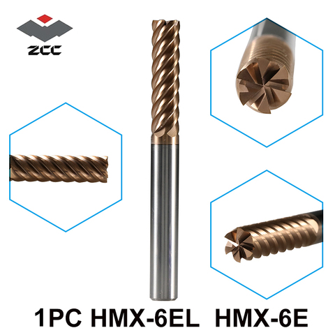 1pc 68HRC ZCC.CT HMX-6E HMX-6EL series solid carbide 6 flutes flattened end mills with straight shank and long cutting edge ► Photo 1/6