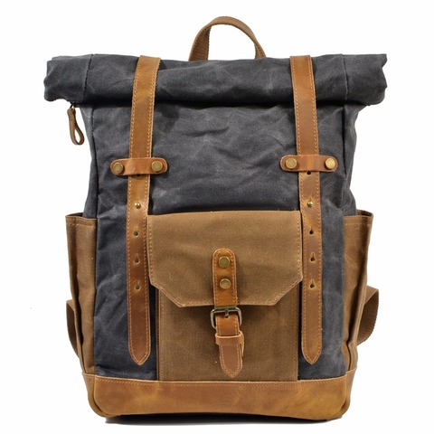 M155 Fashion Backpack Leather Canvas Men Backpack School Bag Military Backpack Women Rucksack Male Knapsack Bagpack Mochila New ► Photo 1/6