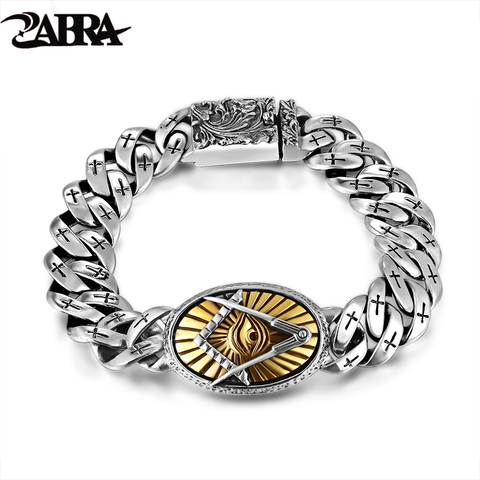 ZABRA Genuine 925 Silver Eye Of Horus Men Bracelet Punk Rock Gold Vintage Flower Cross Sterling Silver Bracelets Man Jewelry ► Photo 1/6