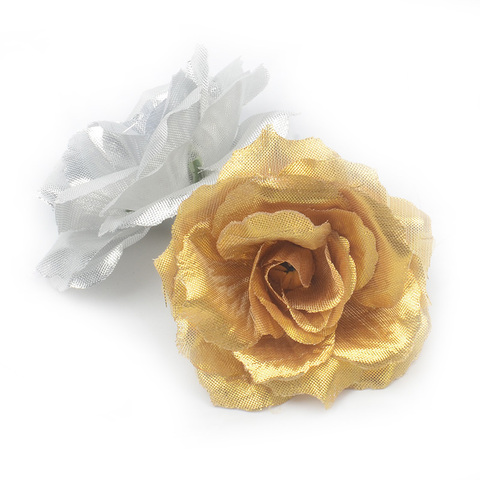 10pcs/lot 7cm Large Gold Silk Artificial Rose Flowers Head For Home Wedding Decoration DIY Craft Scrapbooking Supplies ► Photo 1/6