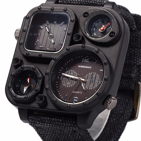 SHIWEIBAO J1169 Watches Men Big Dial Dual-Movement Sport Quartz Watch Men Military Compass Canvas Wristwatches Relogio Masculino ► Photo 1/6
