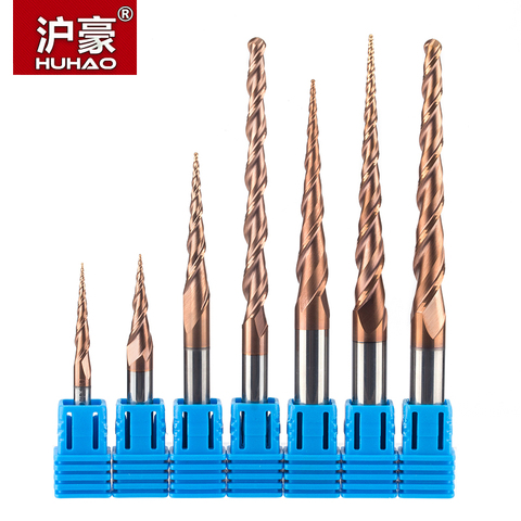 HUHAO 1pc HRC55 Tapered Ball Nose End Mill Tungsten solid carbide Coated Tapered cone cnc milling cutter D4-D10mm engraving bit ► Photo 1/6