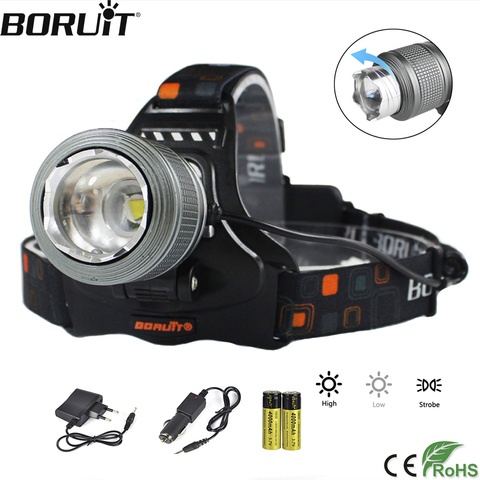 BORUiT T6 LED Powerful Headlamp 1000LM 3-Mode Zoom Headlight Rechargeable 18650 Waterproof Head Torch for Camping Hunting ► Photo 1/6