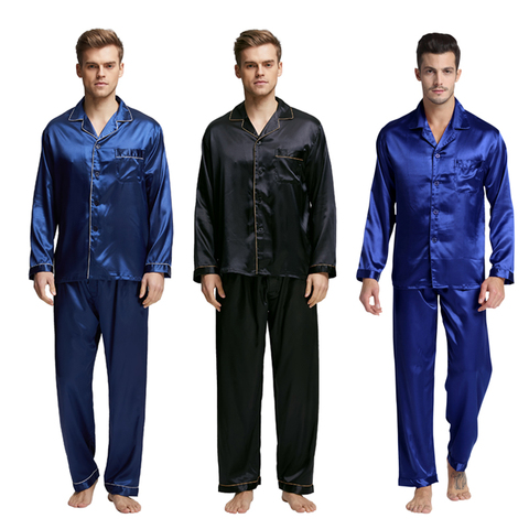 Tony&Candice Men's Stain Silk Pajama Set Men Pajamas Silk Sleepwear Men Sexy Modern Style Soft Cozy Satin Nightgown Men Summer ► Photo 1/4