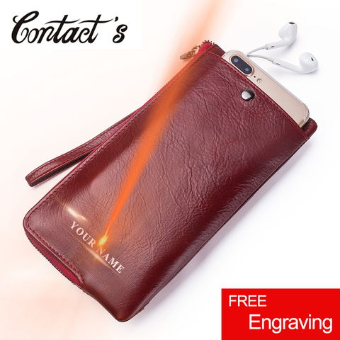 Contact's New Genuine Leather Woman Wallets Long Clutch Female Purse Brand Design Phone Bag For Female 2022 Fashion Coin Wallet ► Photo 1/6
