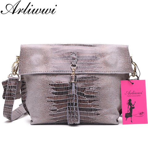 Arliwwi Brand women's genuine leather cross body handbags new arrival cowhide small serpentine embossed messenger bag GY18 ► Photo 1/3