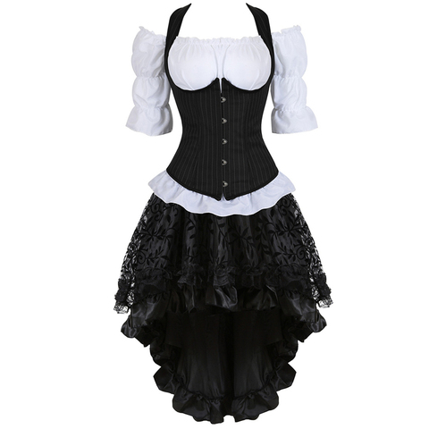 corset dress set  burlesque skirt straps top vest stripe bustier corsets pirate lingerie plus size black 3 piece sexy cosplay ► Photo 1/1