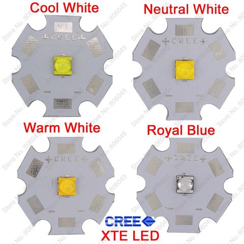 5x Cree 5W XTE XT-E High Power LED Emitter Diode on 8mm/12mm/14mm/16mm/20mm PCB, Neutral White/Warm White/Cool White/Royal Blue ► Photo 1/1