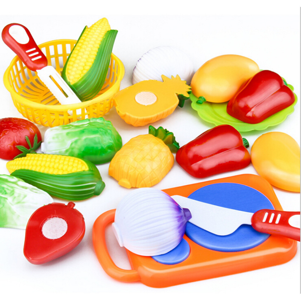 6-24X Plastic Pretend Kitchen Toy Fruit Vegetable Cutting Food Set For Kids Play 