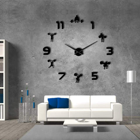 Weightlifting Fitness Room Wall Decor DIY Giant Mute Wall Clock Mirror Effect Powerlifting Frameless Large GYM Wall Clock Watch ► Photo 1/6