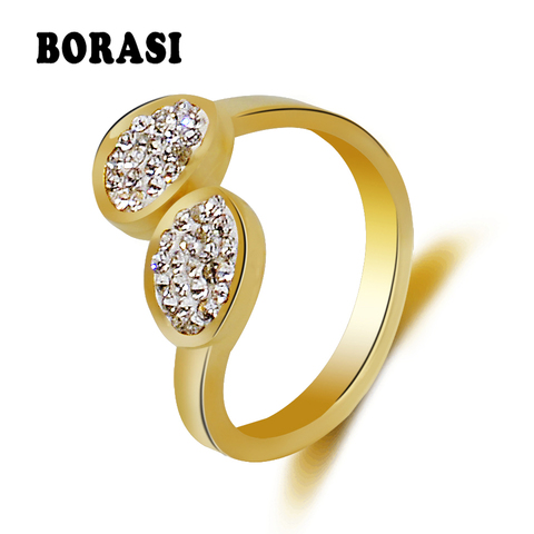 BORASI Fashion Double Oval Circle Crystal Ring 316L Stainless steel jewelry Rhinestones Studded Finger Rings For Women ► Photo 1/6