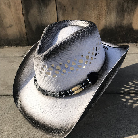 100% Straw Women Men Hollow Western Cowboy Hat Elegant Lady Sombrero Hombre Hat Fascinator Sunbonnet Cowgirl Sun Hat ► Photo 1/6