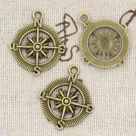 6pcs Charms Compass 28x24mm Antique Making Pendant fit,Vintage Tibetan Bronze Silver color,DIY Handmade Jewelry ► Photo 1/2