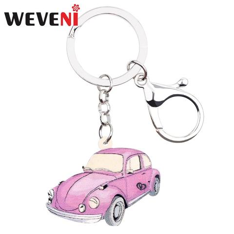 WEVENI Acrylic Pink Vintage Car Key Chains Key Ring Classical Fashion Jewelry For Women Girls Car Bag Pendant Gift Decoration ► Photo 1/6