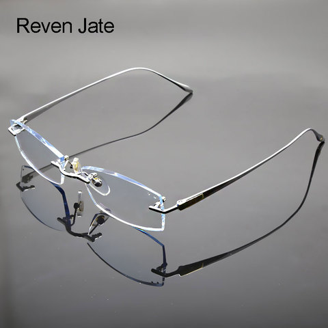 Reven Jate Glasses Rimless Eyeglasses Titanium Frame Optical Uncut Edge Lens Non-Prescription Eye Glasses Frame Eyewear 8047 ► Photo 1/1