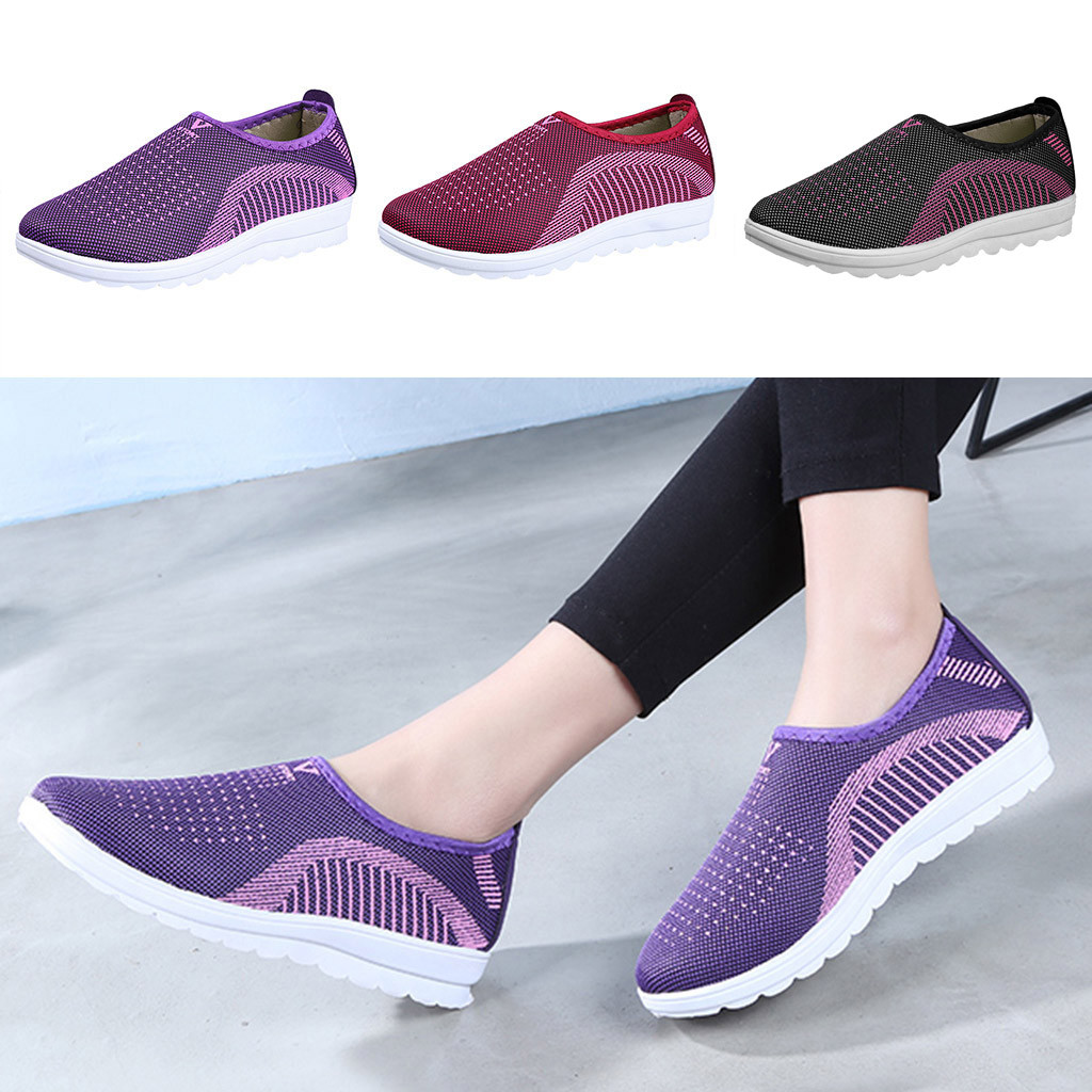 Women's Comfort Shoes Breathable Moms Slip on Flat Walking Casual Shoes Fashion