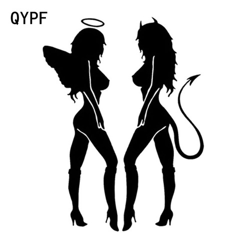 QYPF 10.5*14CM ANGEL DEVIL Sexy Girl fun Personality Car Sticker Decal Car Styling Black/Silver C2-0130 ► Photo 1/6