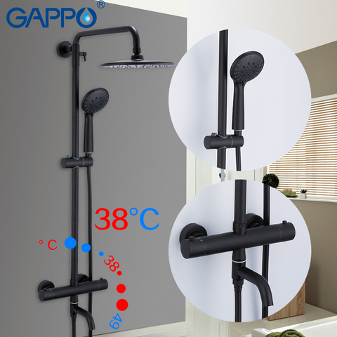Gappo Black Shower system Bathtub Thermostatic cold and  hot water temperature control faucets shower system big overhead ► Photo 1/6
