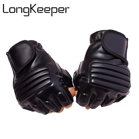 Long Keeper New Style Mens Leather Driving Gloves Fitness Gloves Half Finger Tactical Gloves Black Guantes Luva Fingerless ► Photo 1/6