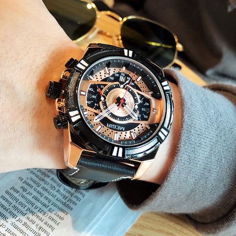 MEGIR Men's Watch Leather Strap Army Sports Casual Watches Waterproof Luminous Quartz Wristwatches Men Relogios Masculino Clock ► Photo 1/6