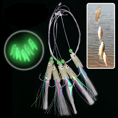 5 In 1 Night Luminous Sabiki Soft Fishing Lure Set Hook 1/0# 1# 2# 3# 4# String Fishing Bait Hook Fishing Tackle ► Photo 1/6