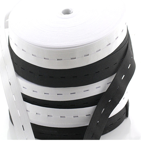 1 Meters 15/20/25MM Button Hole Knit Flat Elastic Bands Ribbon Tape for DIY Garment Sewing Accessories White/Black Wire Webbing ► Photo 1/6