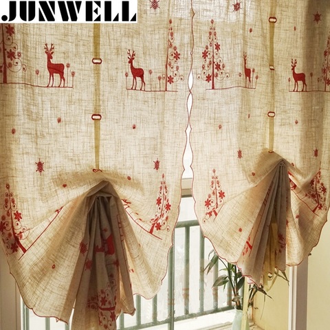 Junwell 1PC Poly/Linen Christmas Embroidery Roman Curtain Blinds Home Wave Kitchen Curtains Living Room Bath Room Balcony ► Photo 1/6