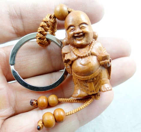 Natural mahogany three-dimensional engraving Buddha wood keychain realistic key ring jewelry gift for men and women 1pc ► Photo 1/5