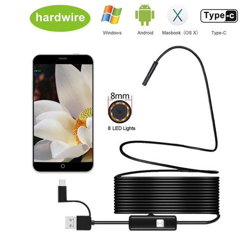8.0mm Endoscope Camera 1080P HD USB Endoscope with 8 LED 1/2/5/10M Flexible Cable Waterproof Inspection Borescope for Android PC ► Photo 1/6