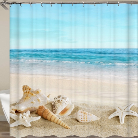 Marine Shower Curtains With Hooks, Beach Window Curtains For Bathroom